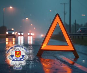 Trójkąt ostrzegawczy na drodze.