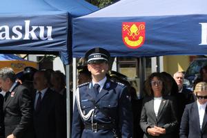 Policjanci na Międzypowiatowych Obchodach Święta Policji w Łasku.