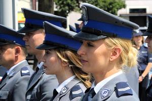 Policjanci na Międzypowiatowych Obchodach Święta Policji w Łasku.