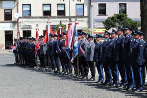 Policjanci na Międzypowiatowych Obchodach Święta Policji w Łasku.