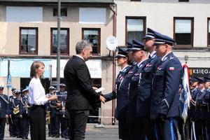 Policjanci na Międzypowiatowych Obchodach Święta Policji w Łasku.