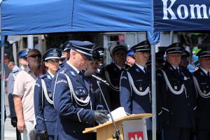 Policjanci na Międzypowiatowych Obchodach Święta Policji w Łasku.