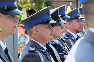 Policjanci na Międzypowiatowych Obchodach Święta Policji w Łasku.