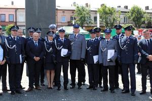 Policjanci na Międzypowiatowych Obchodach Święta Policji w Łasku.