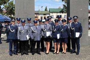 Policjanci na Międzypowiatowych Obchodach Święta Policji w Łasku.