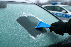 Osoba odśnieża szybę.