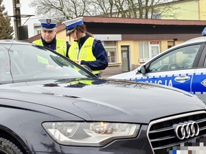 Policjanci kontrolują pojazdy.