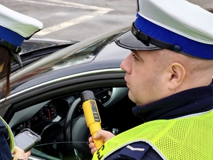 Policjanci kontrolują pojazdy.