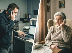 Mężczyzna dwoni do seniorki.