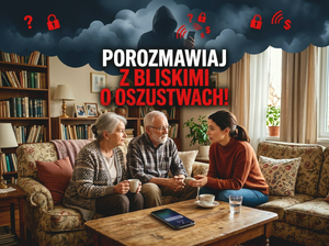 Przy stole siedzą dziadkowie z wnuczką i rozmawiają.