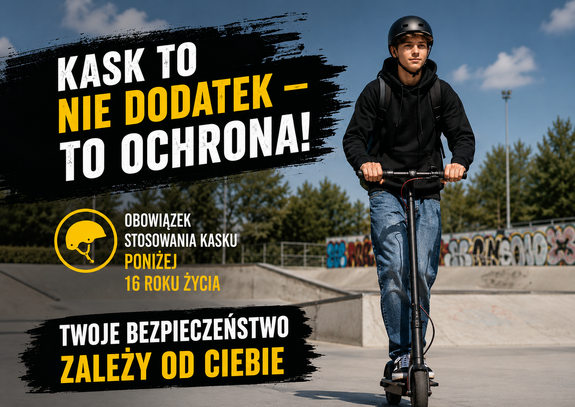 Na zdjęciu chłopak na hulajnodze.